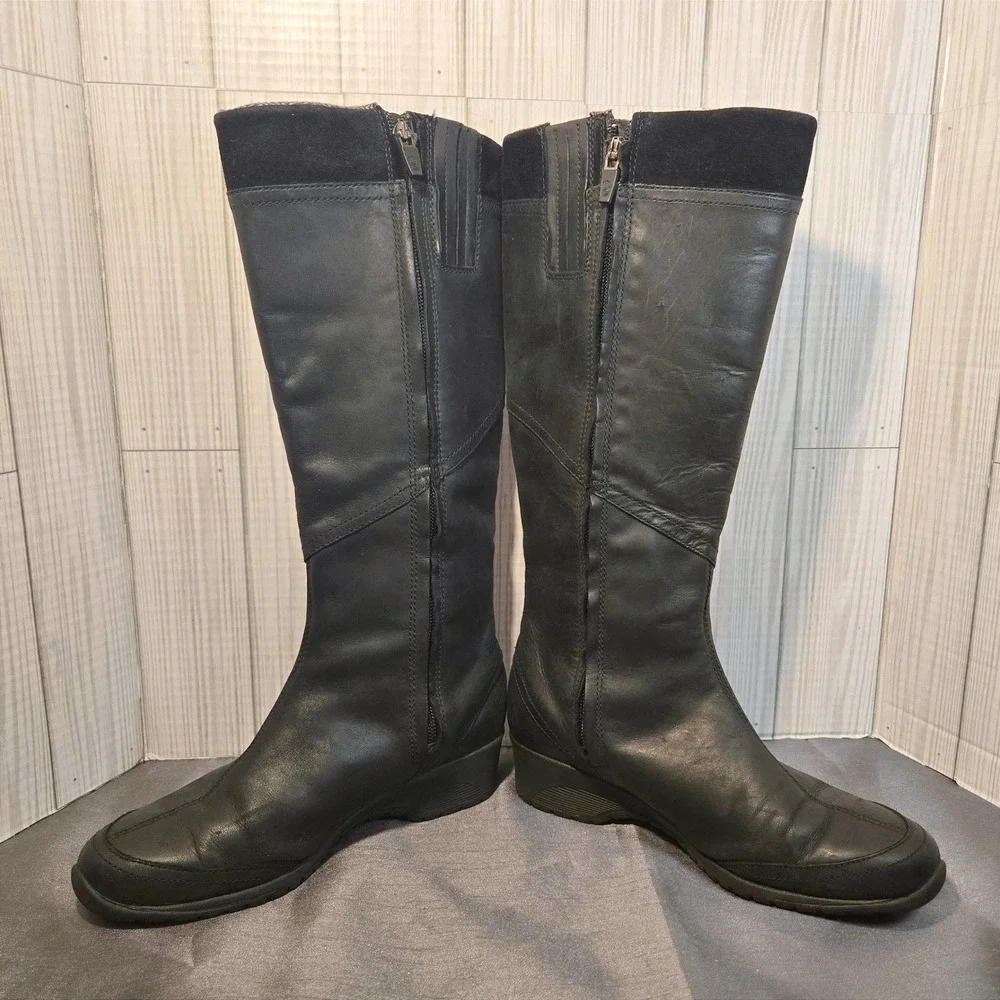 Teva Jade Cove Black Leather Tall Side‎ Zip Boots Women's Size 7